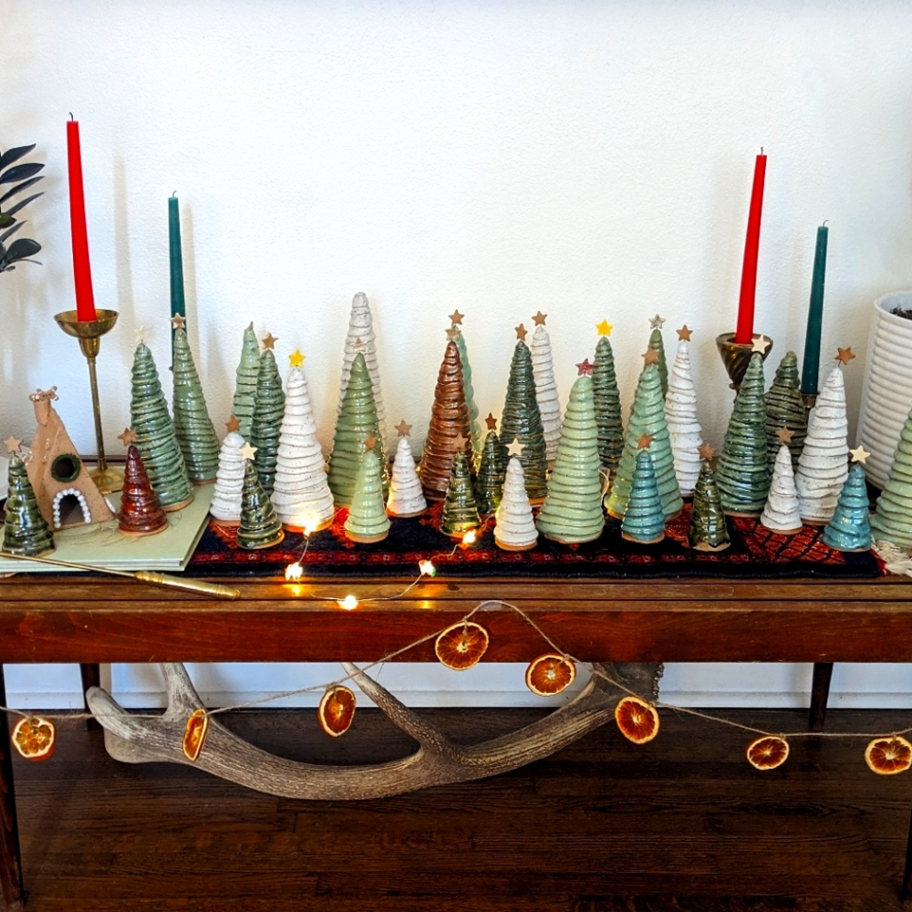 Handmade Christmas trees pottery clay made in Tennessee